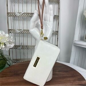 Joy & Iman White and Tan Wristlet with Gold Details